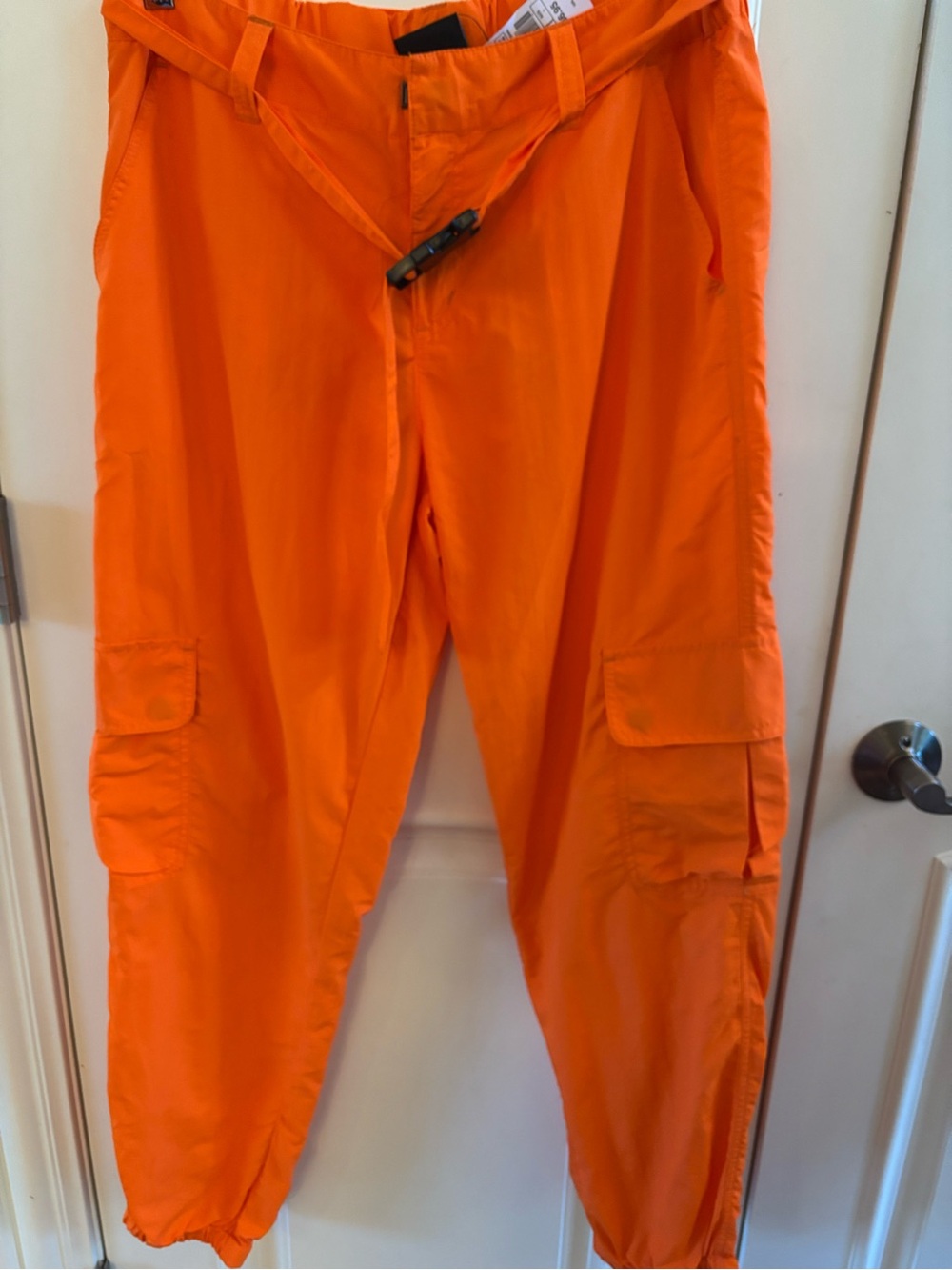 Ninth Hall Orange Cargo Jogger Pants Size L Buckle Belt Parachute Nylon NWT